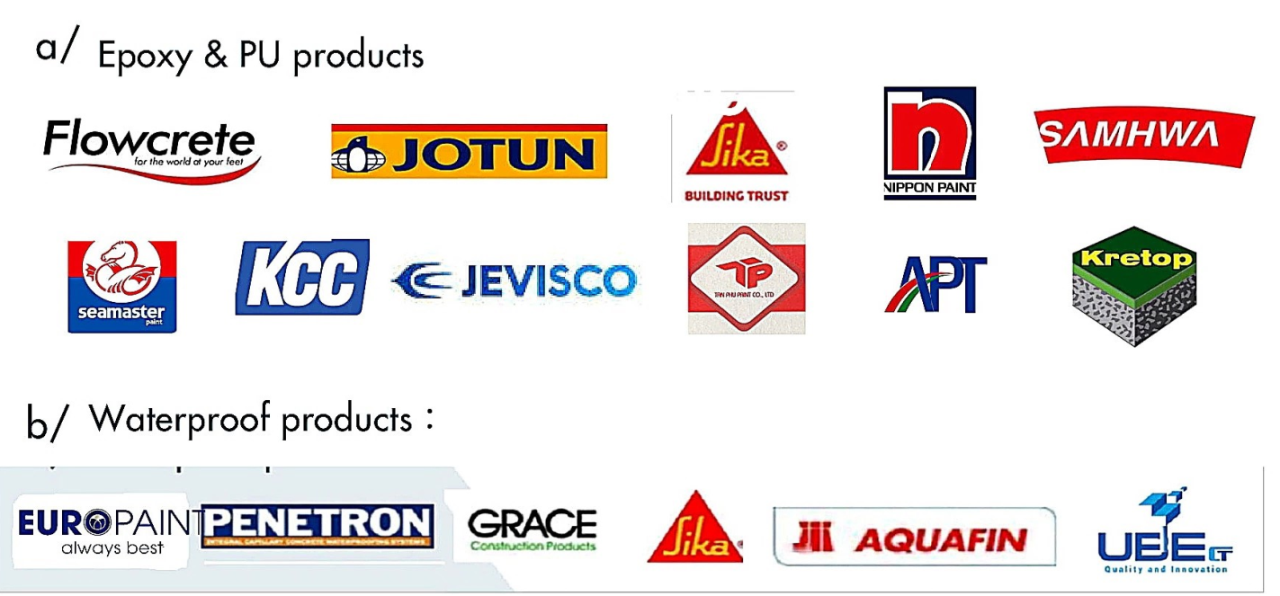 Các thương hiệu sản phẩm Epoxy, PU và chống thấm